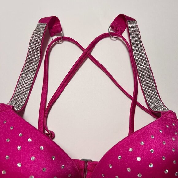 Victoria Secret 34D M Bombshell Push Up Bikini Top Set Shine Strap Berry Blush - Picture 5 of 12